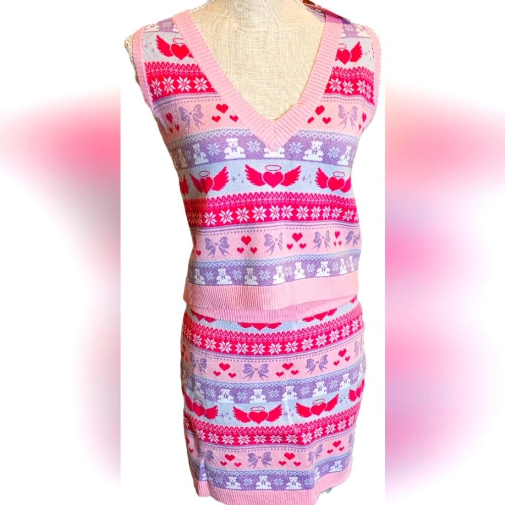 NWT Sugar Thrillz One I Adore 2 Piece Matching Sweater Vest & Skirt Set Medium